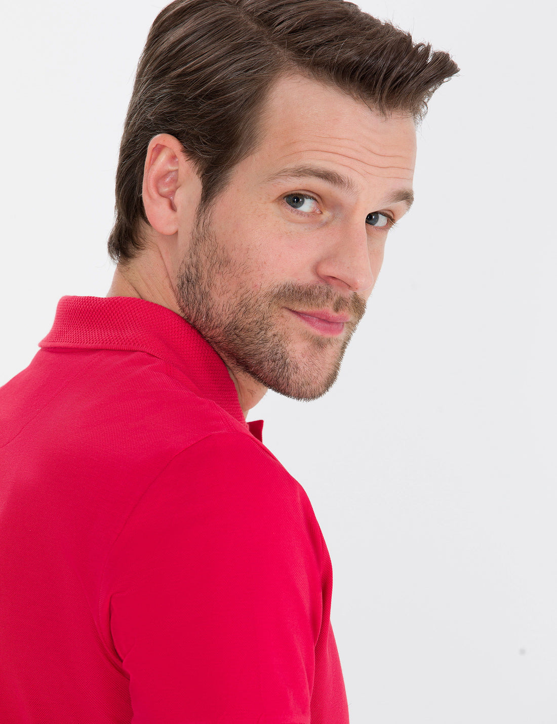Red Slim Fit Polo Neck Mercerized T-Shirt