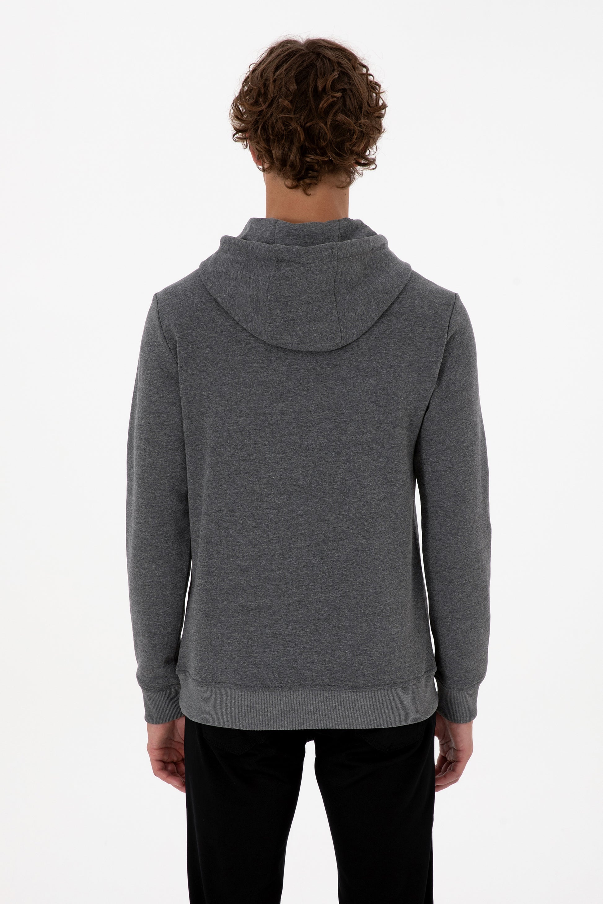 Erkek Regular Fit Kapüşonlu Antrasit Melanj Basic Sweatshirt