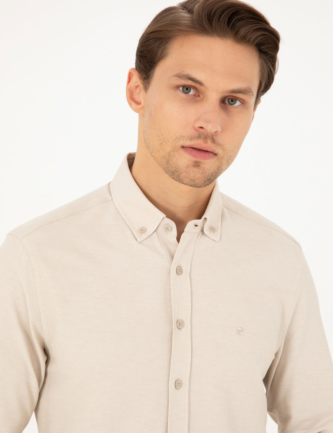 Beige Slim Fit Long Sleeve Shirt