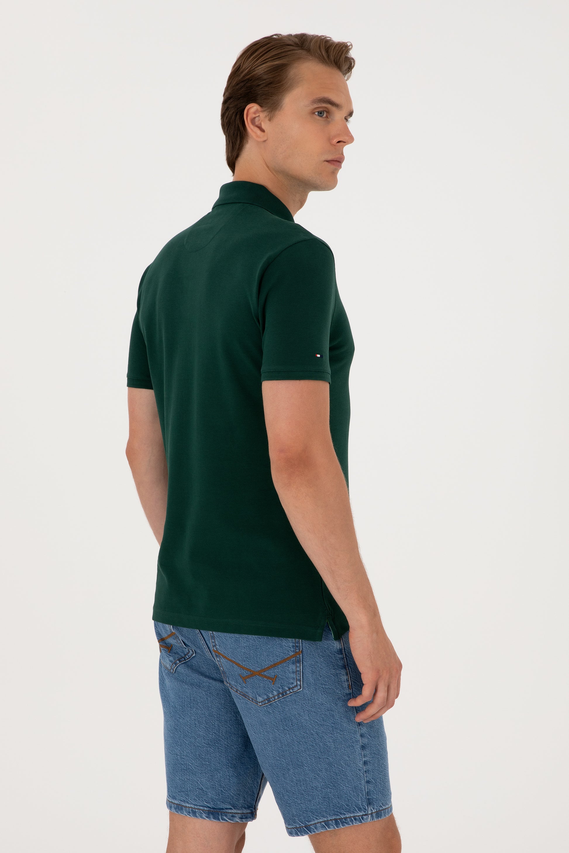 Men's Slim Fit Polo Neck Dark Green Basic T-Shirt