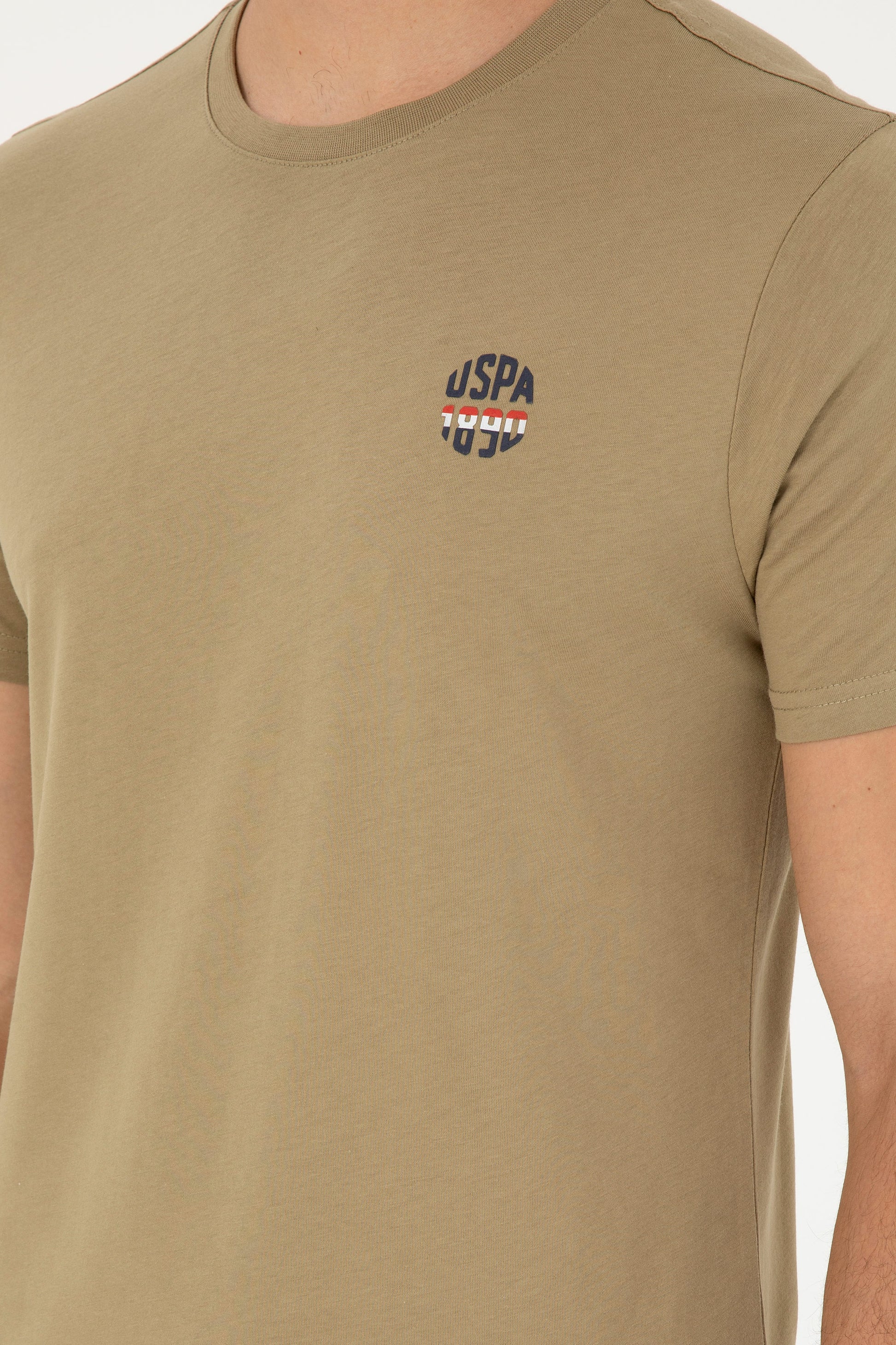 Men's Regular Fit Crew Neck Khaki T-Shirt