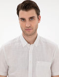 Beige Linen Look Regular Fit Short Sleeve Shirt