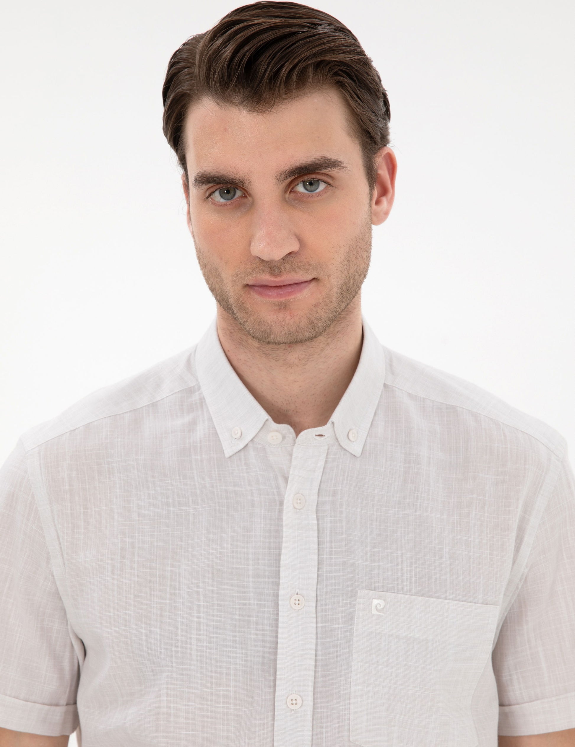 Beige Linen Look Regular Fit Short Sleeve Shirt