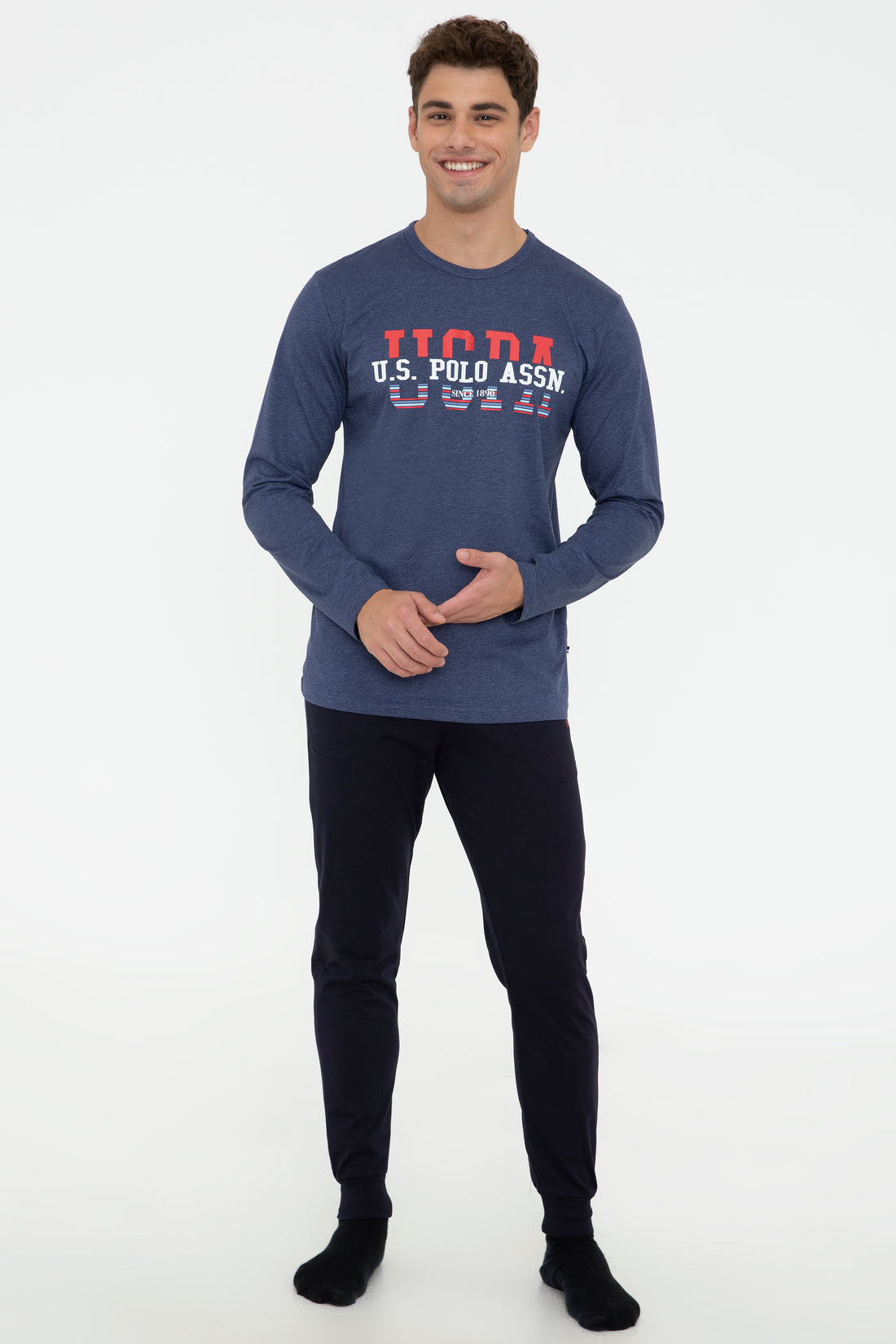 Men's Navy Melange Pajama Set