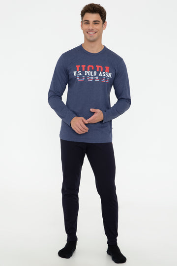 Men's Navy Melange Pajama Set