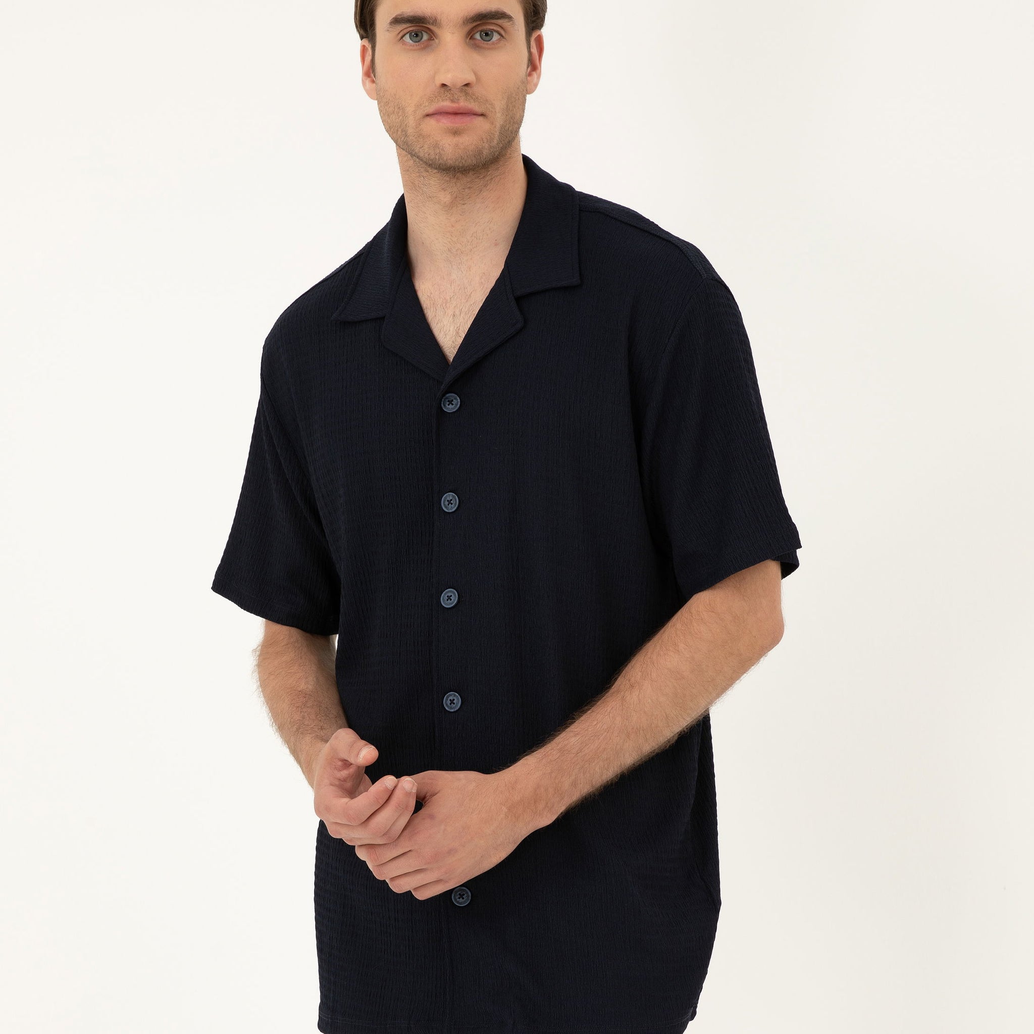 Navy Regular Fit Knitted Shirt