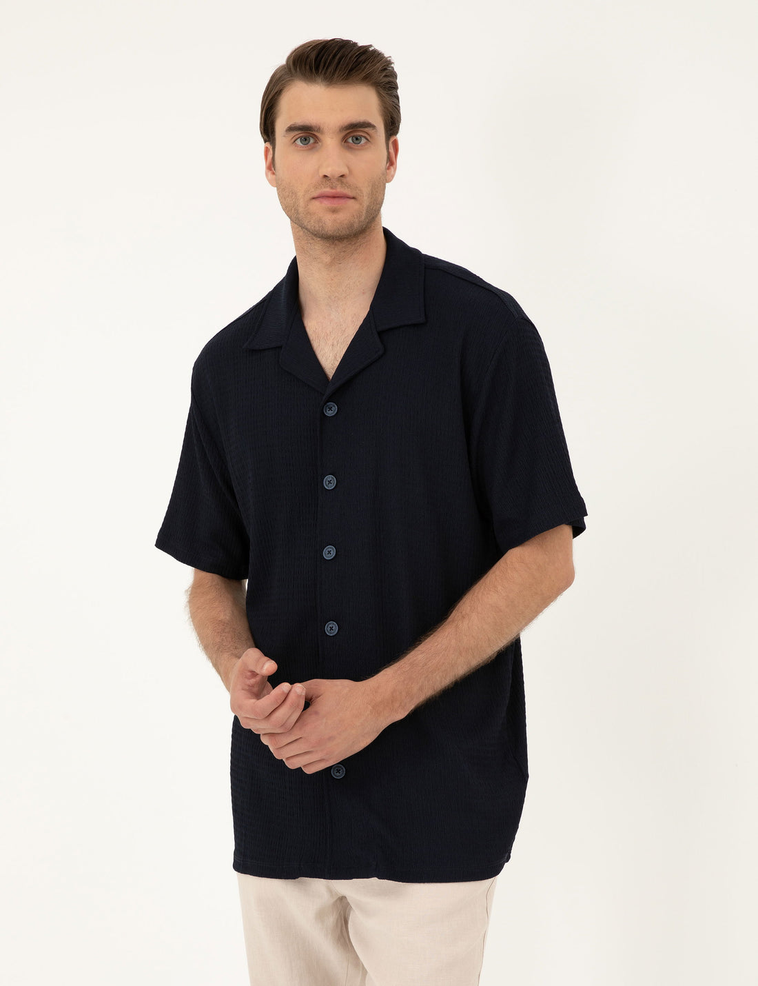 Navy Regular Fit Knitted Shirt