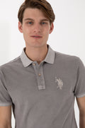 Men's Slim Fit Polo Neck Dark Grey Wash Basic T-Shirt