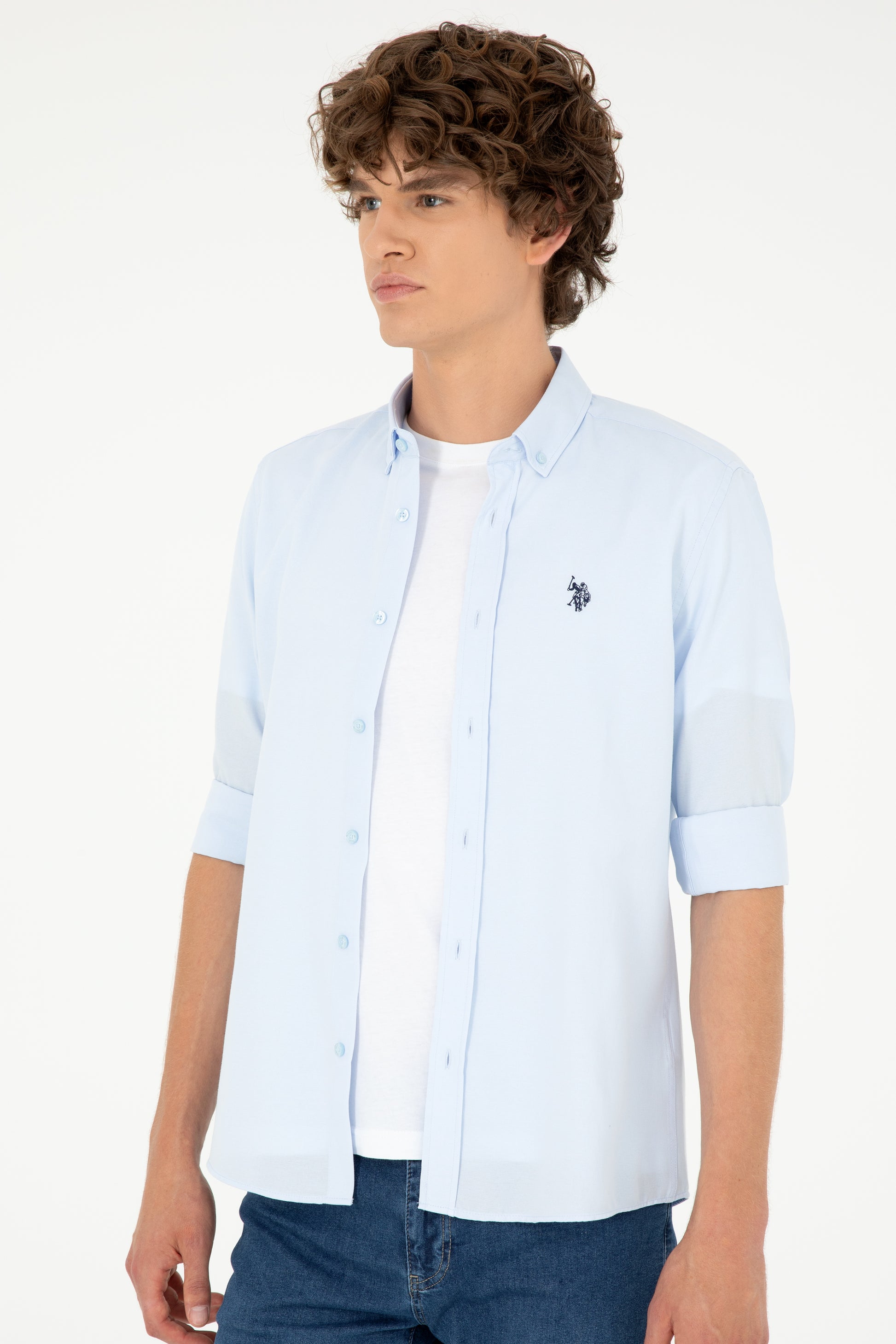 Men's Light Blue Long Sleeve Basic Shirt