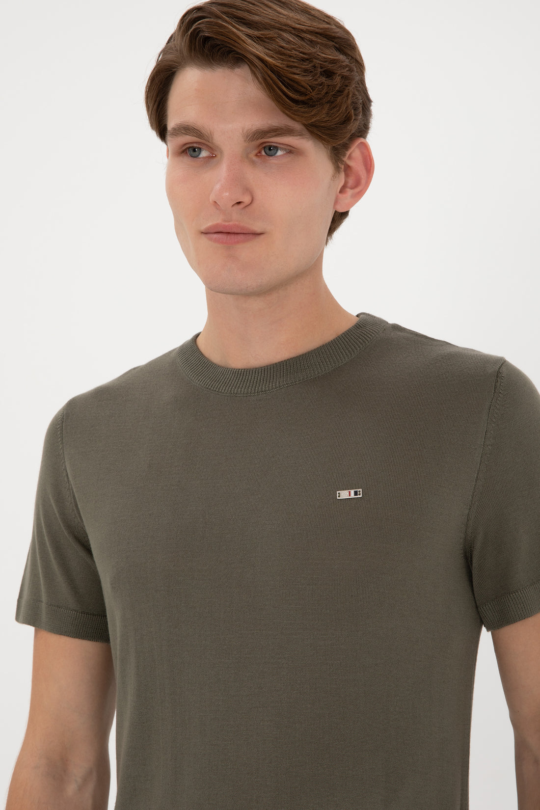 Men's Slim Fit Crew Neck Dark Khaki T-Shirt