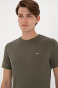 Men's Slim Fit Crew Neck Dark Khaki T-Shirt