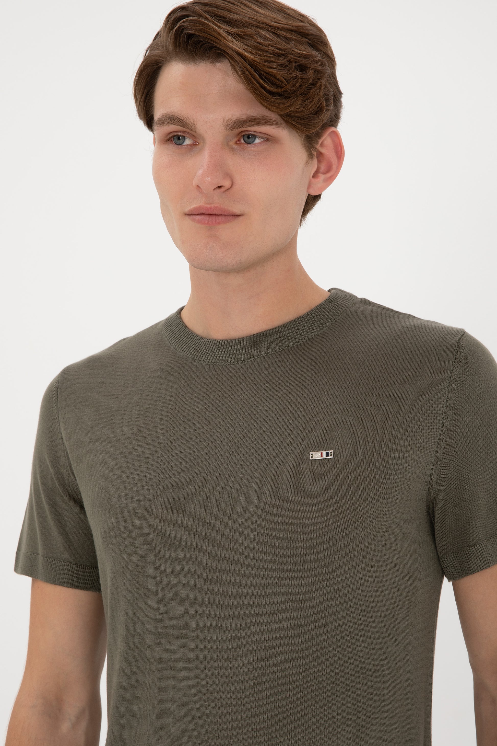 Men's Slim Fit Crew Neck Dark Khaki T-Shirt