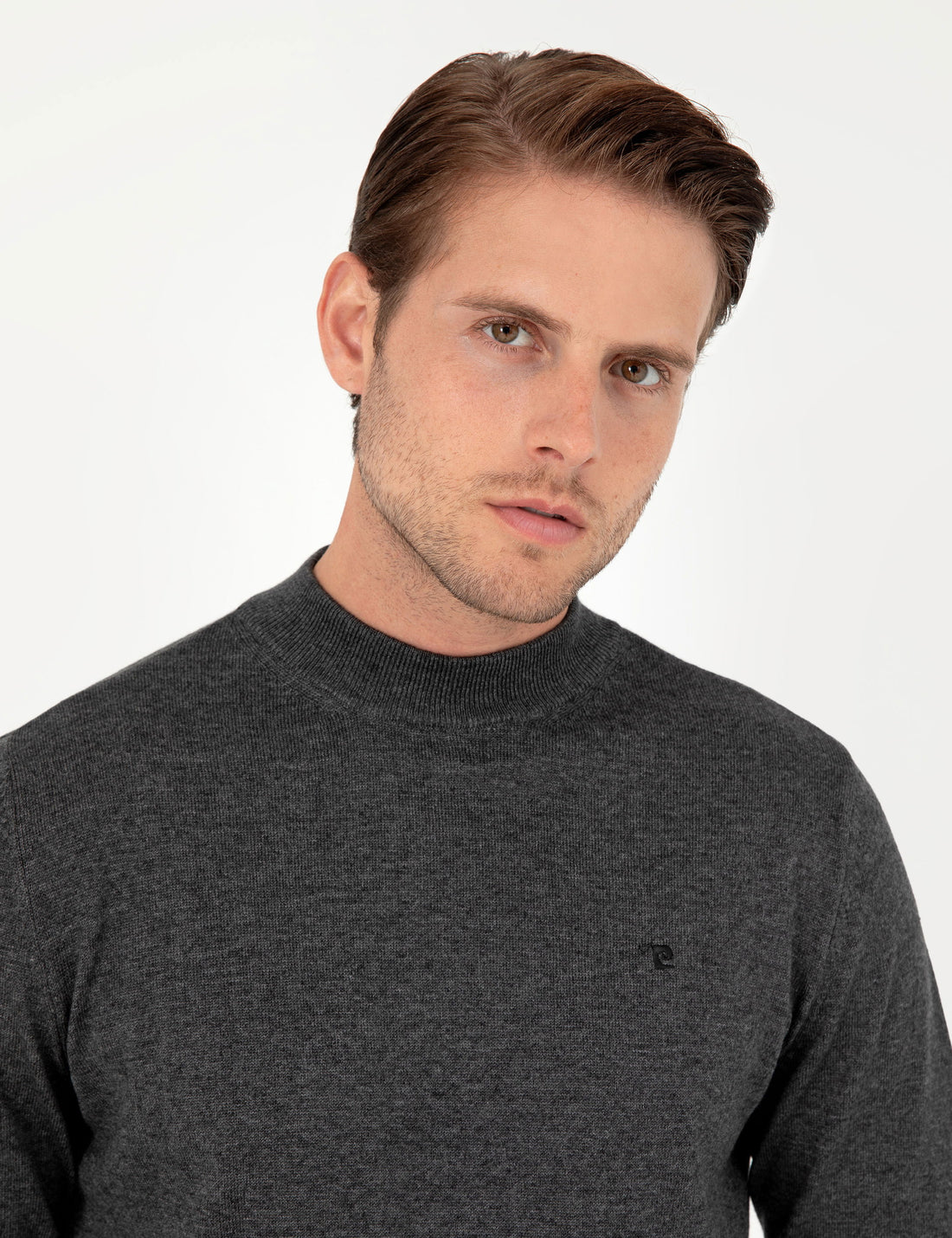 Anthracite Melange Slim Fit Quarter Neck Basic Knitwear Sweater