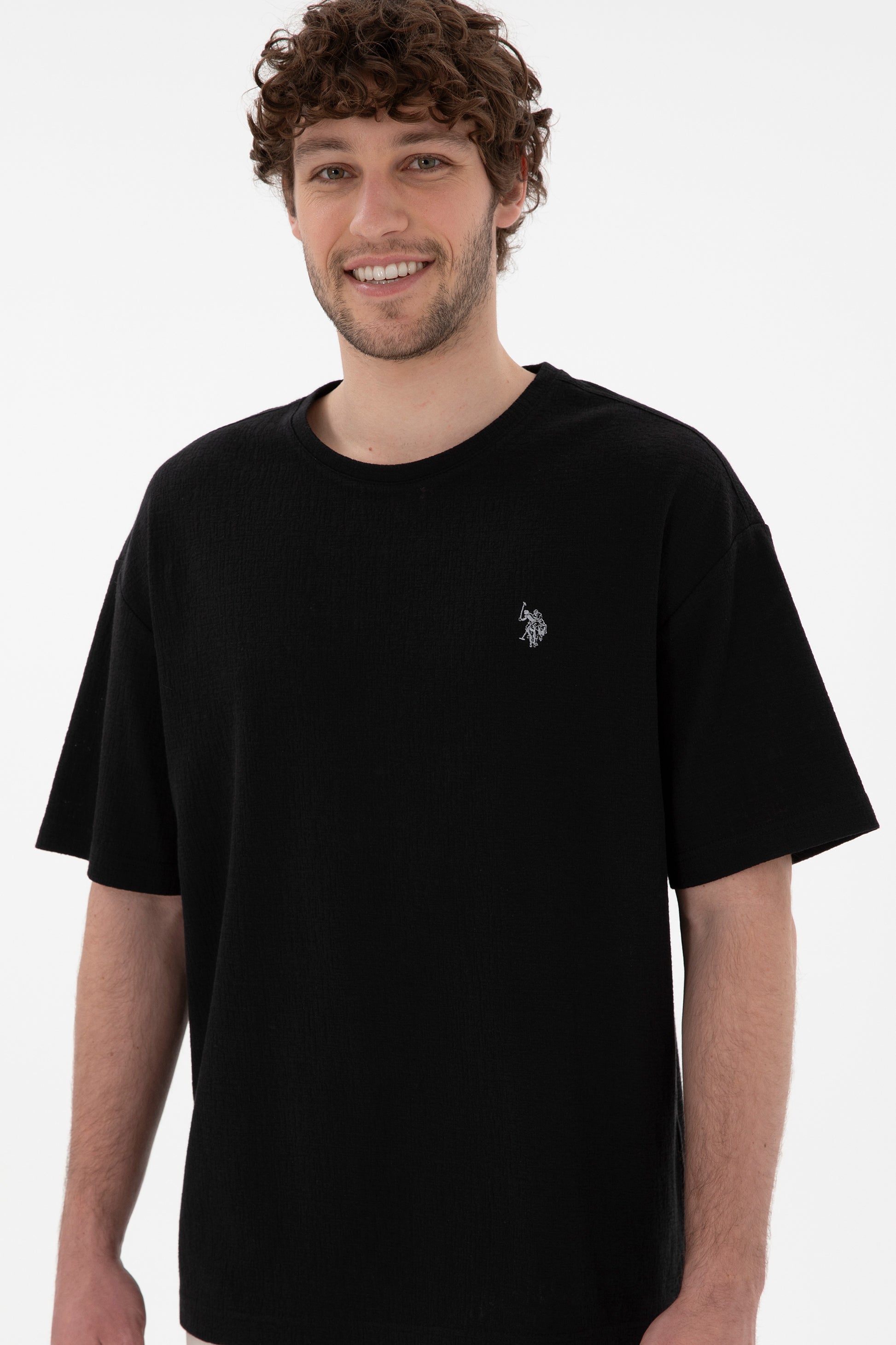 Men's Comfort Fit Crew Neck Black Jacquard Interlock T-Shirt