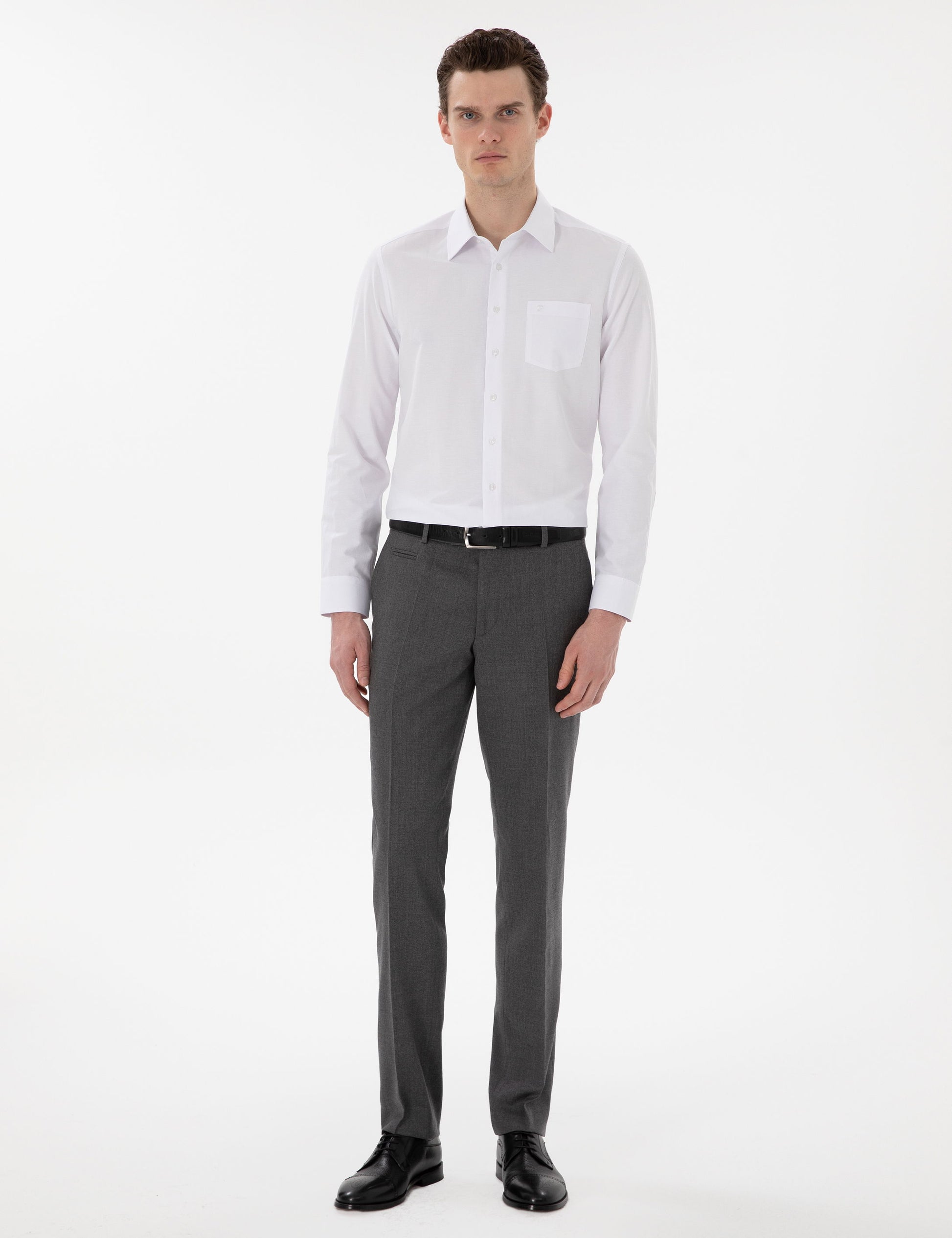 White Regular Fit Long Sleeve Basic Pocket Shirt