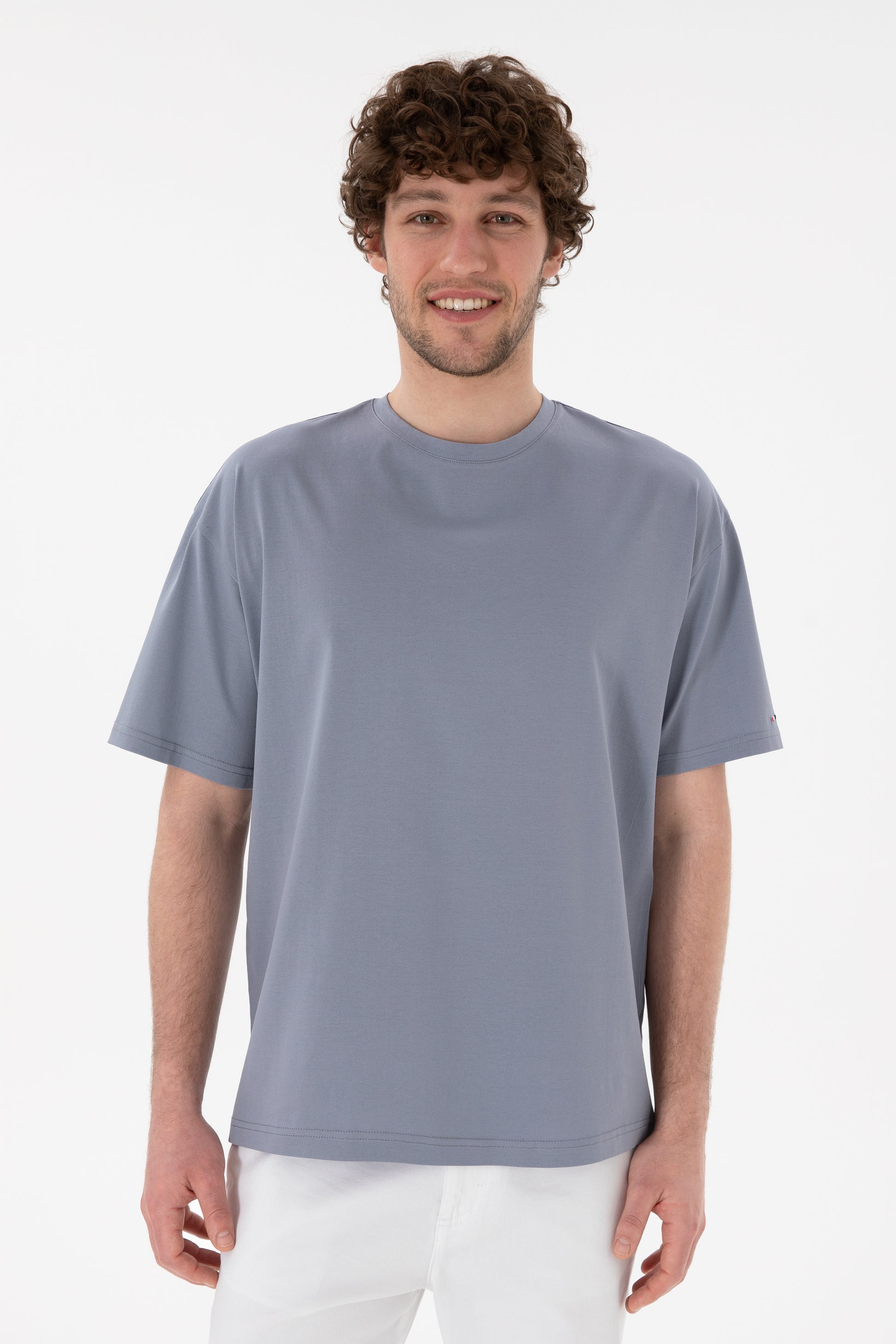 Men's Comfort Fit Crew Neck Blue Mercerized Basic T-Shirt