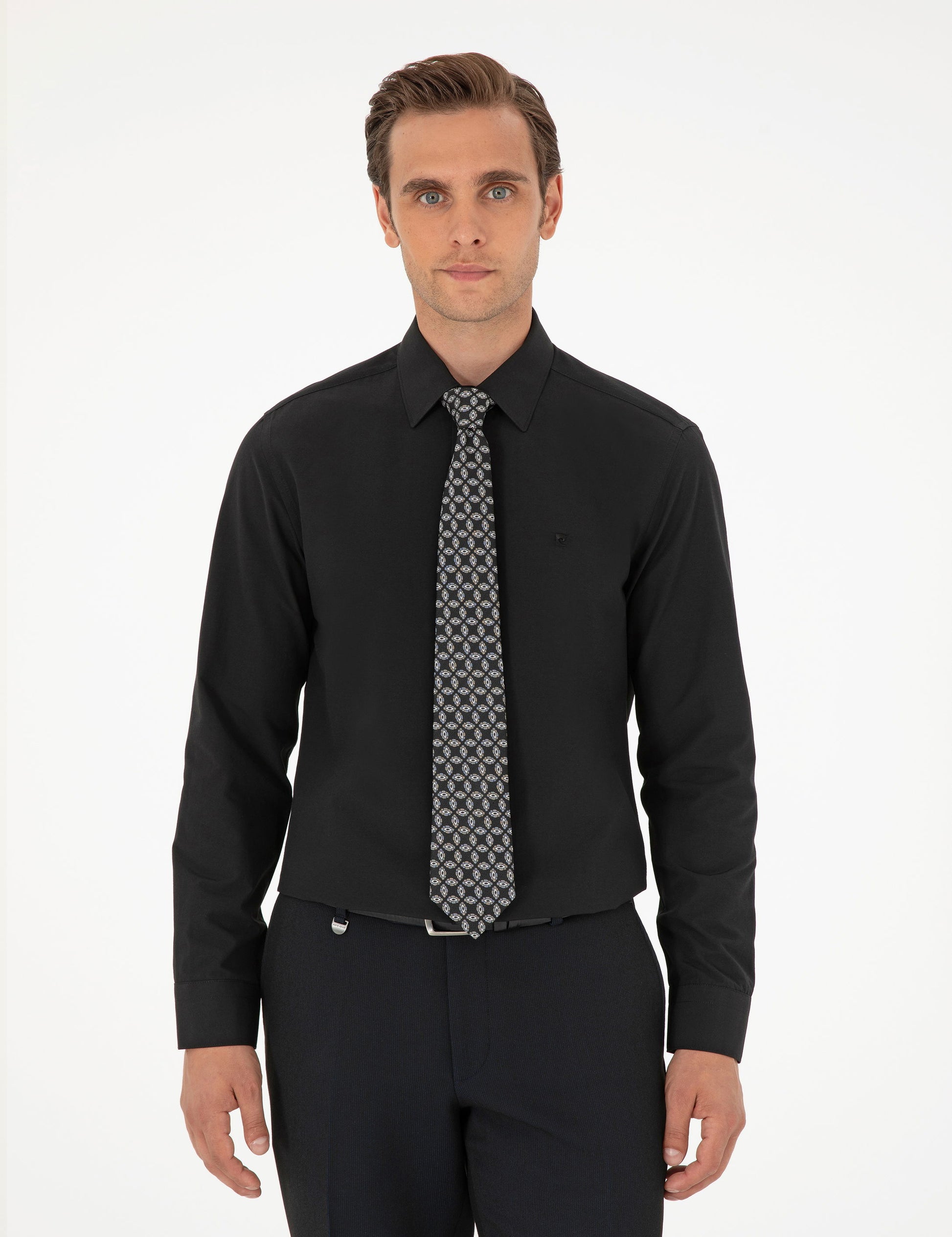 Black Slim Fit Long Sleeve Basic Shirt