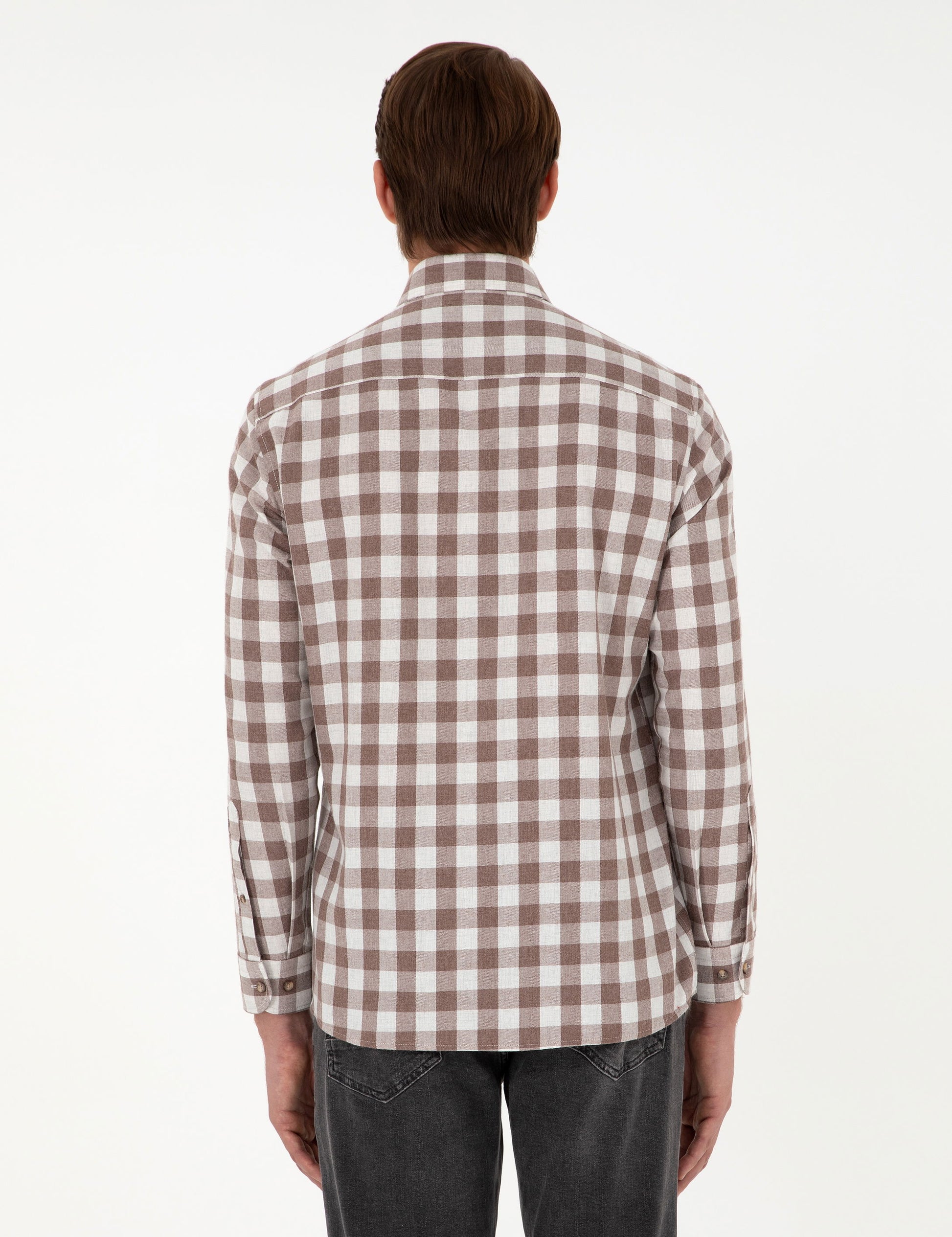 Brown Checkered Regular Fit Long Sleeve Shirt