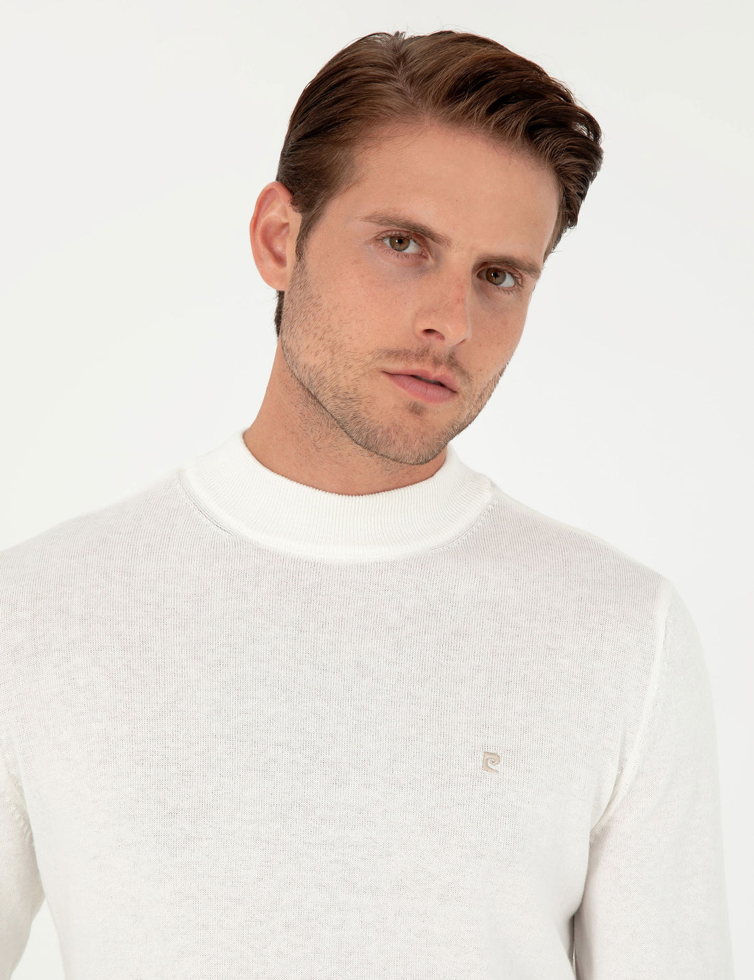 Ecru Slim Fit Quarter Neck Basic Knitwear Sweater