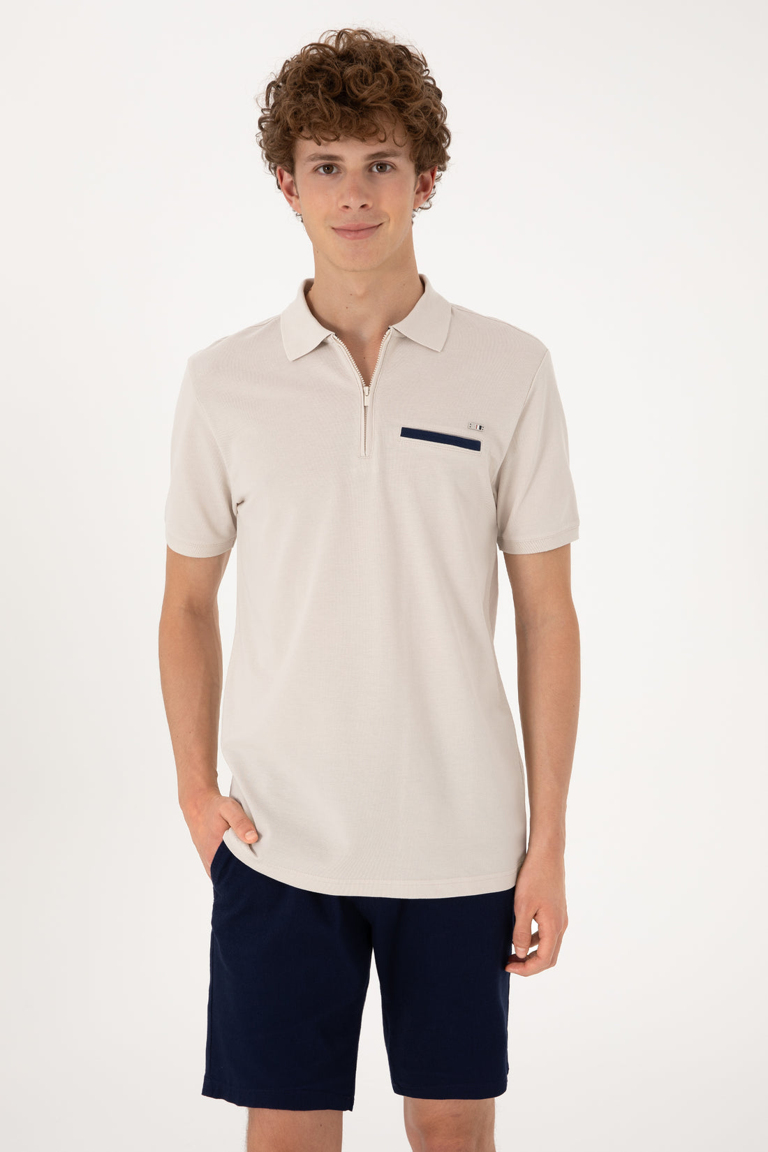 Men's Regular Fit Zipper Stone T-Shirt