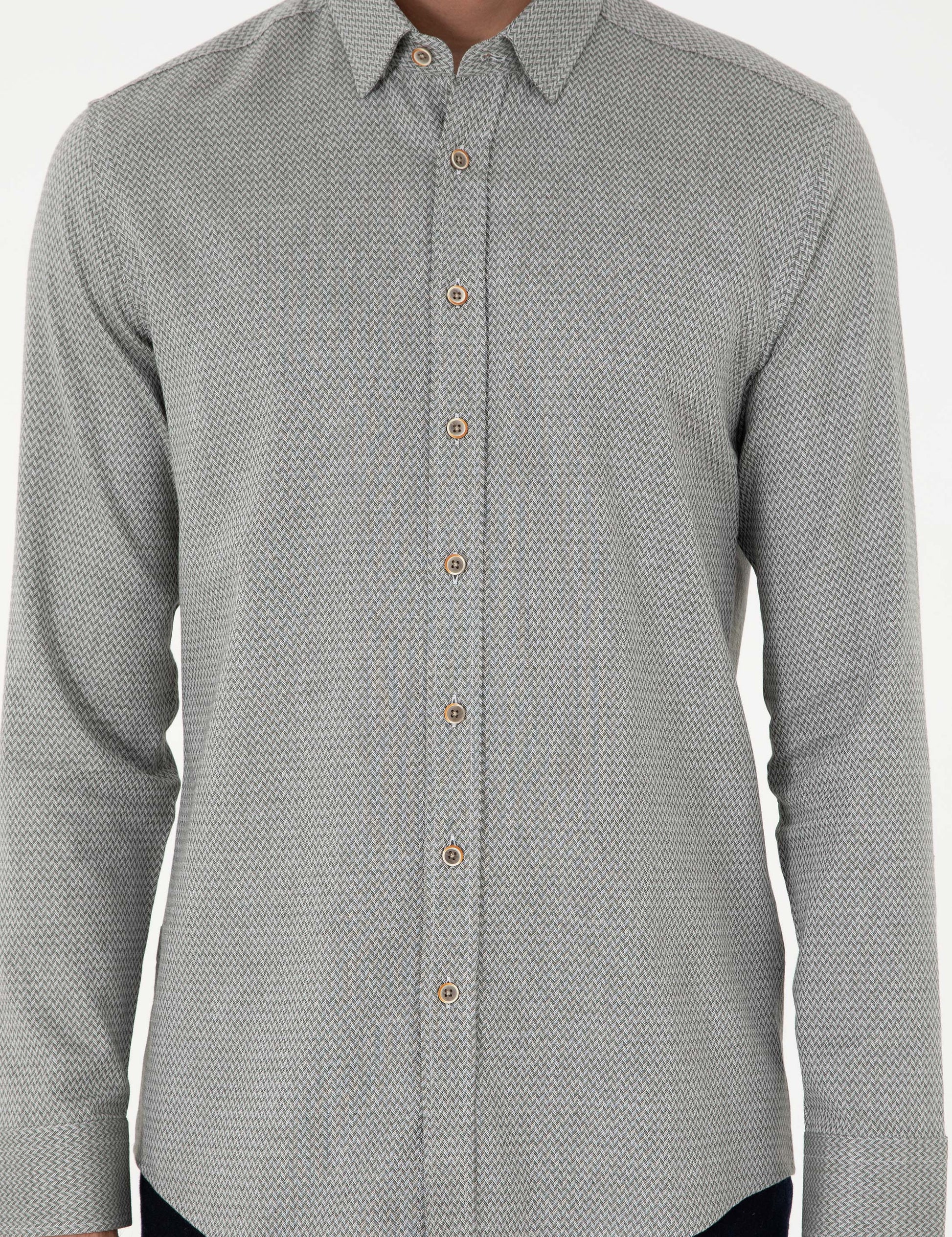 Light Khaki Slim Fit Long Sleeve Shirt