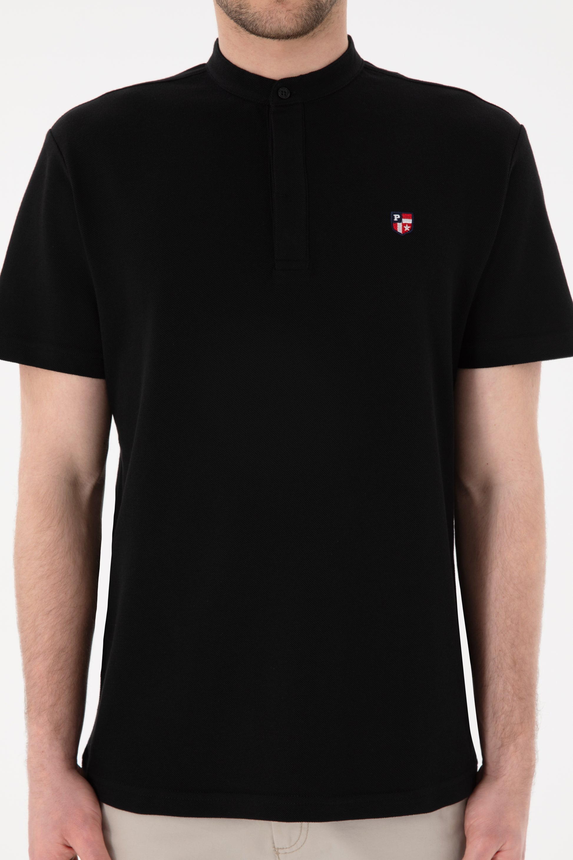 Men's Regular Fit Dominant Collar Black Basic T-Shirt