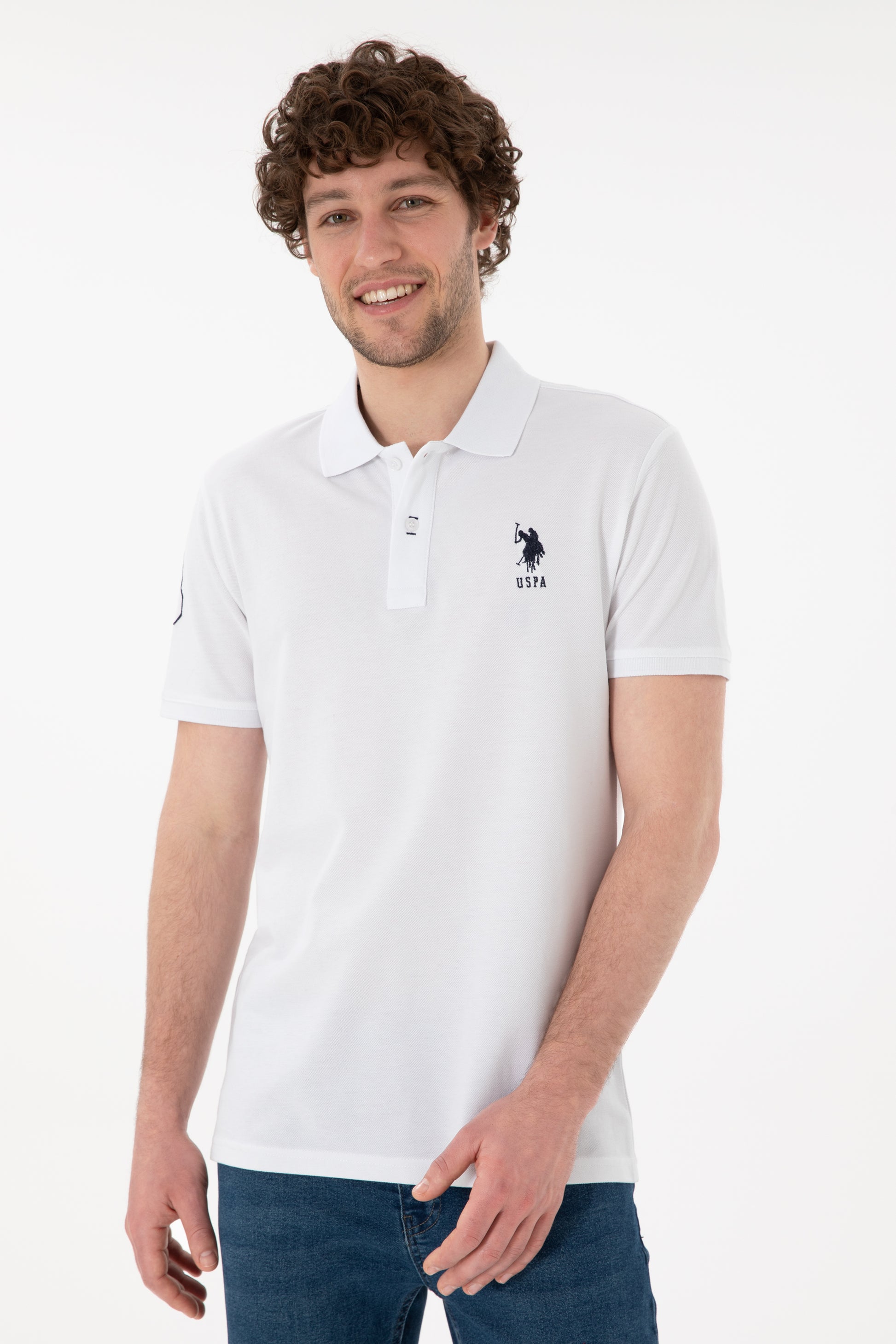 Men's Slim Fit Polo Neck White Basic T-Shirt