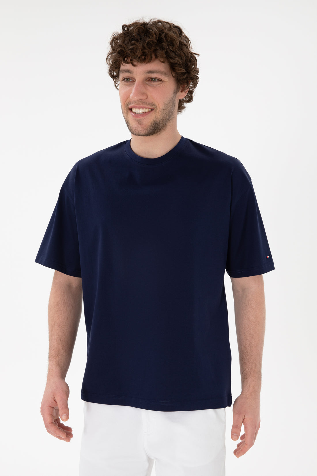 Men's Comfort Fit Crew Neck Navy Mercerized Basic T-Shirt