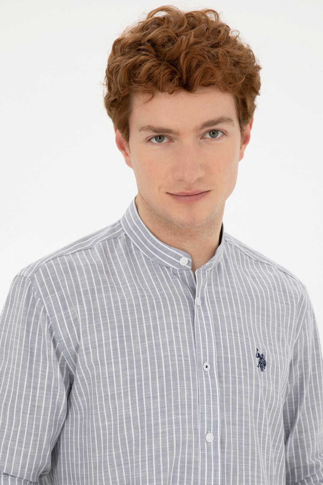 Men's Judge Collar Striped Gray Shirt