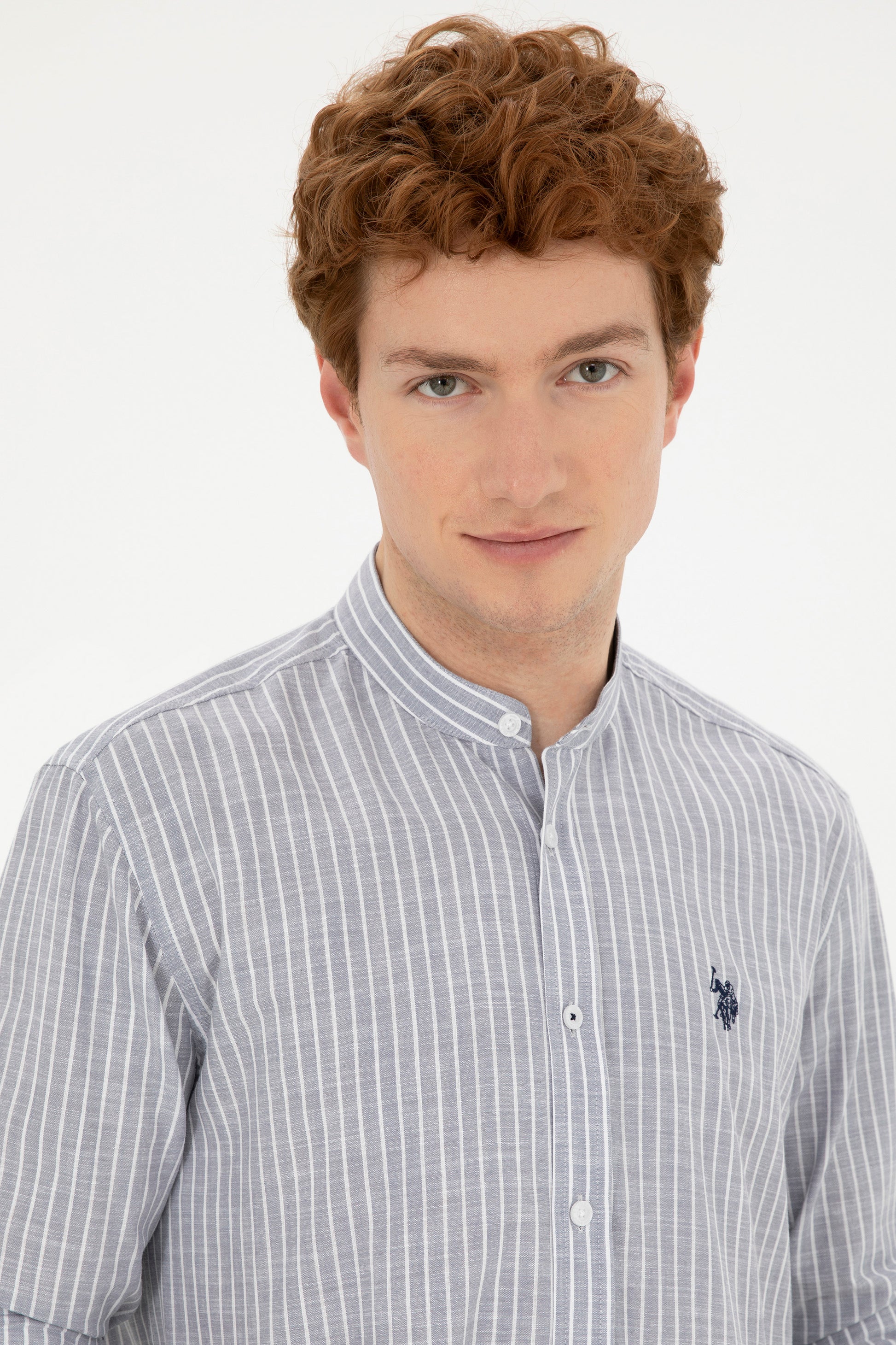 Men's Judge Collar Striped Gray Shirt