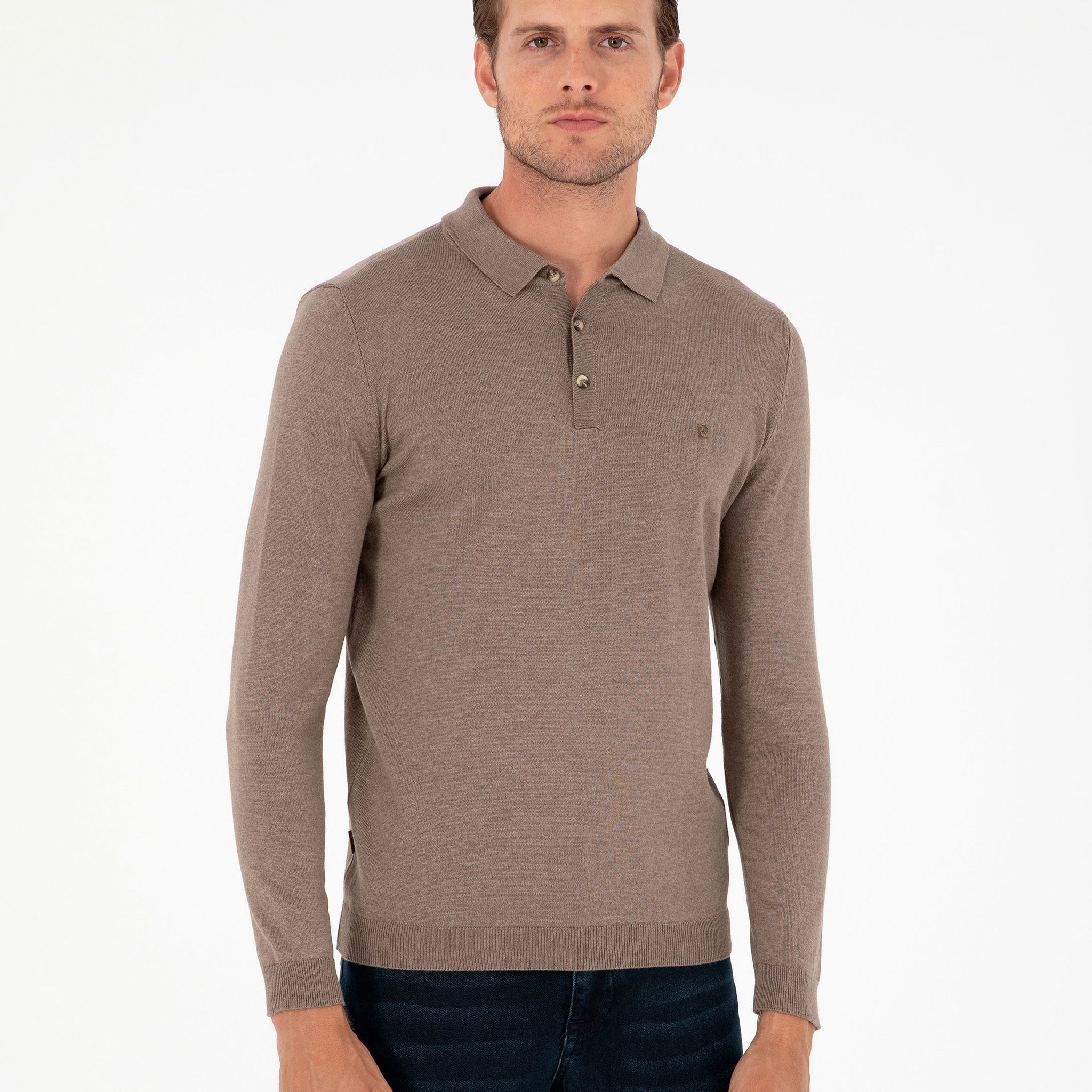 Mink Melange Slim Fit Polo Neck Basic Knitwear Sweater