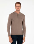 Mink Melange Slim Fit Polo Neck Basic Knitwear Sweater