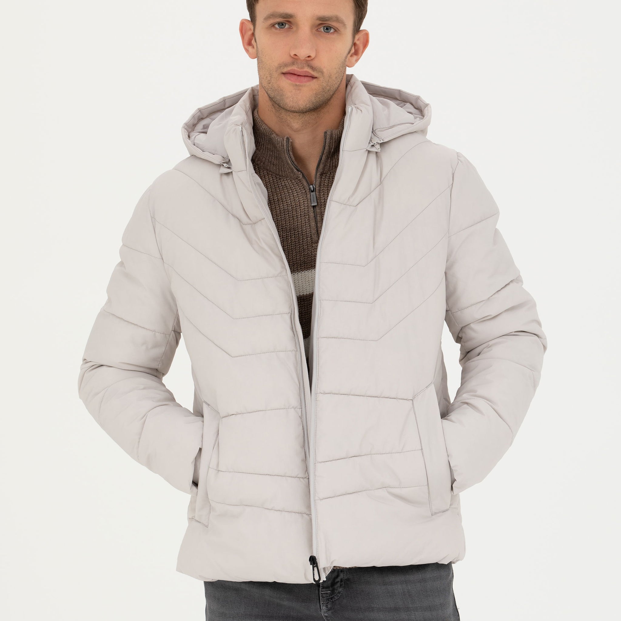 Light Grey Hooded Padded Coat