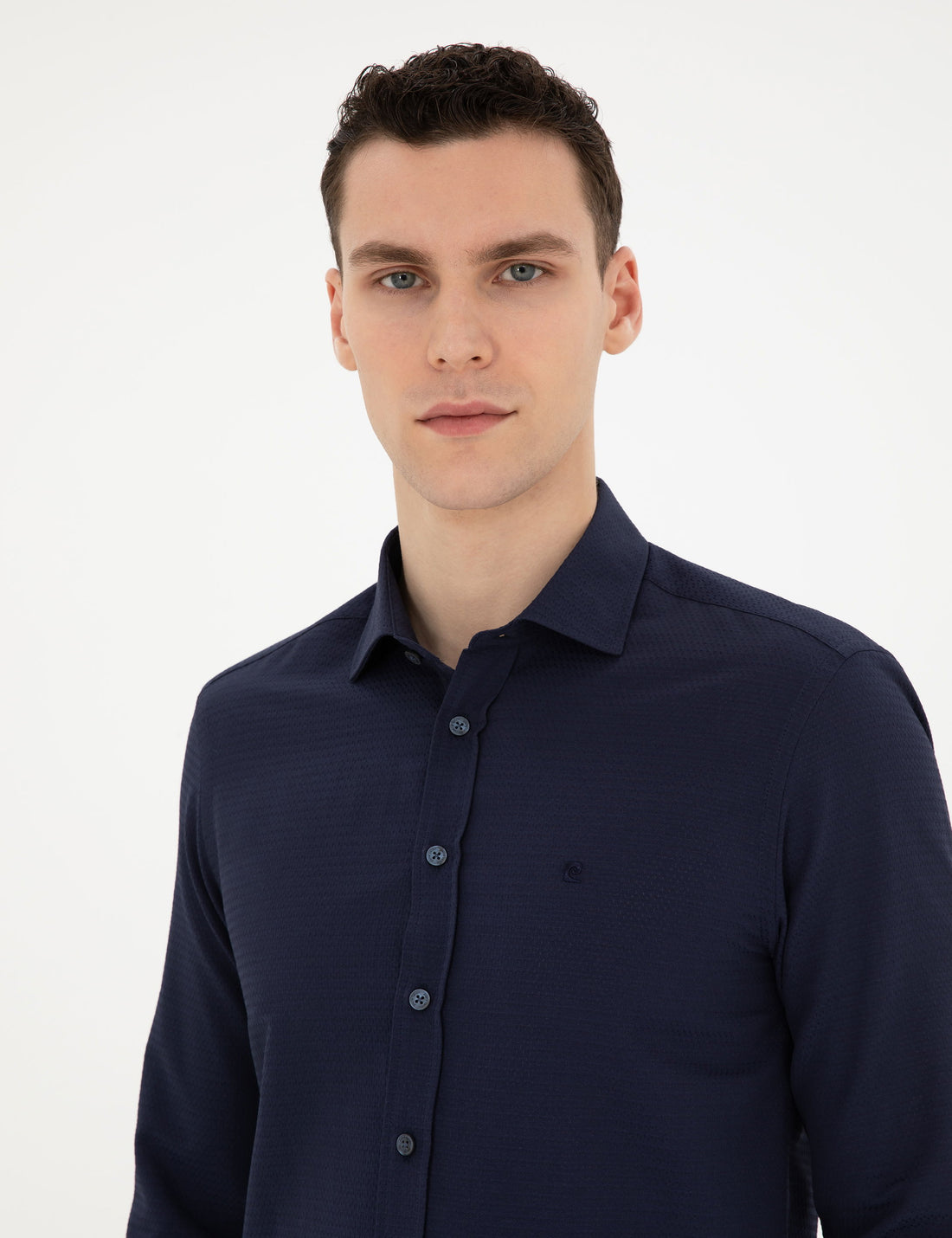 Navy Blue Slim Fit Chunky Long Sleeve Shirt