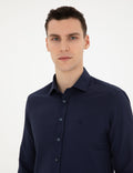 Navy Blue Slim Fit Chunky Long Sleeve Shirt
