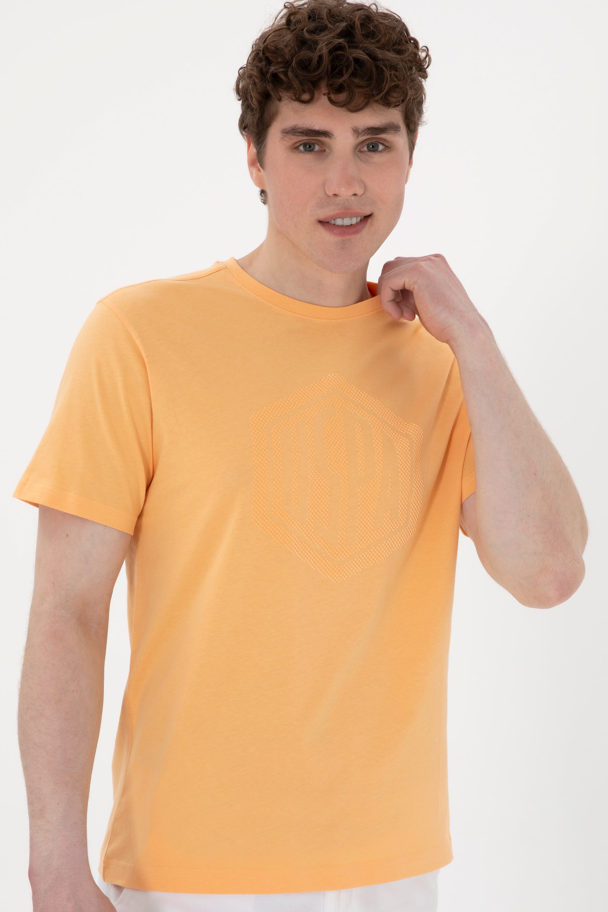 Men's Regular Fit Crew Neck Orange T-Shirt