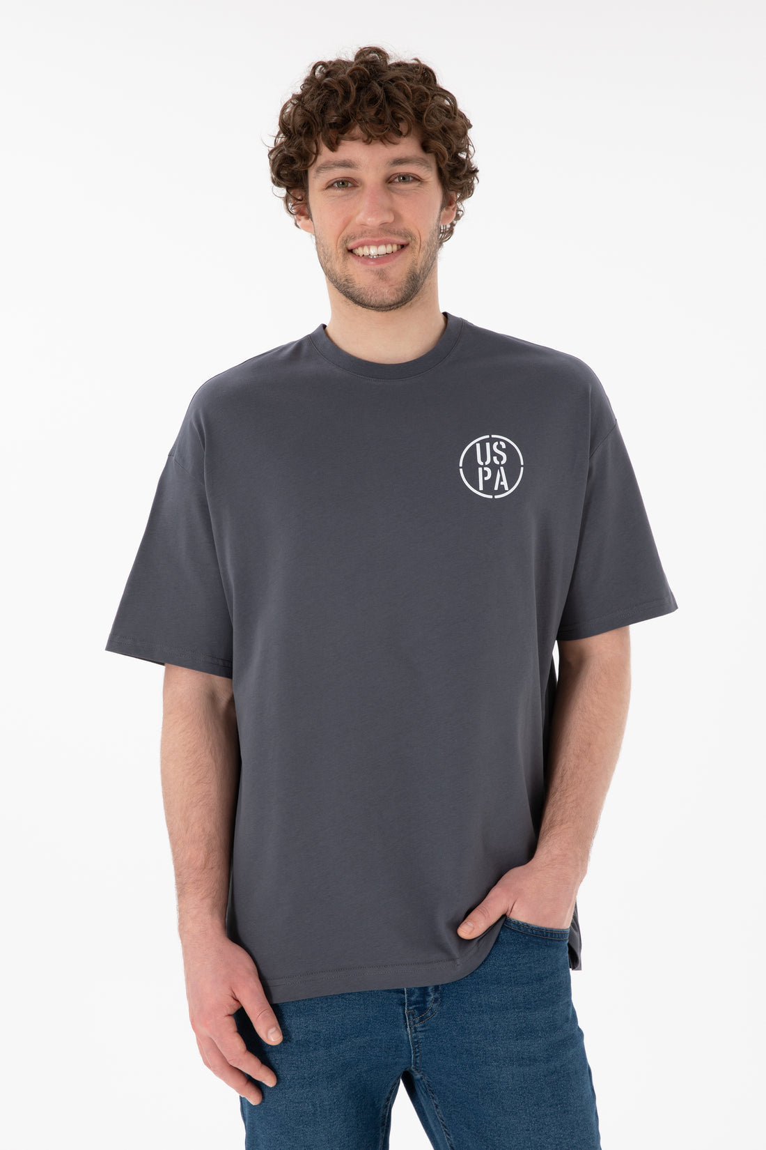 Men's Oversize Fit Crew Neck Anthracite T-Shirt