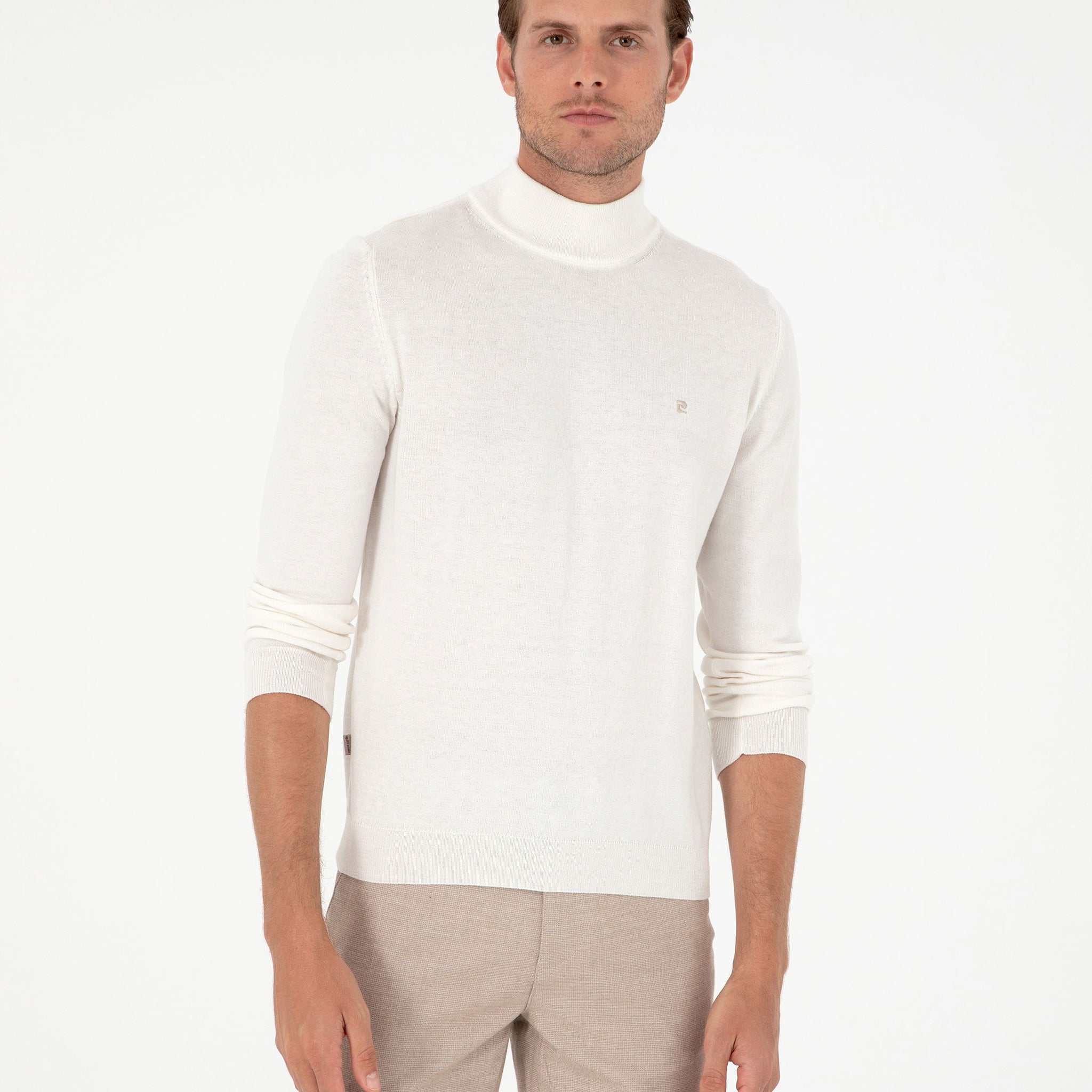 Ecru Slim Fit Half Turtleneck Basic Knitwear Sweater