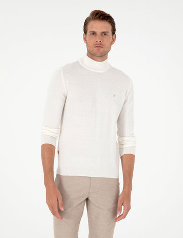 Ecru Slim Fit Half Turtleneck Basic Knitwear Sweater