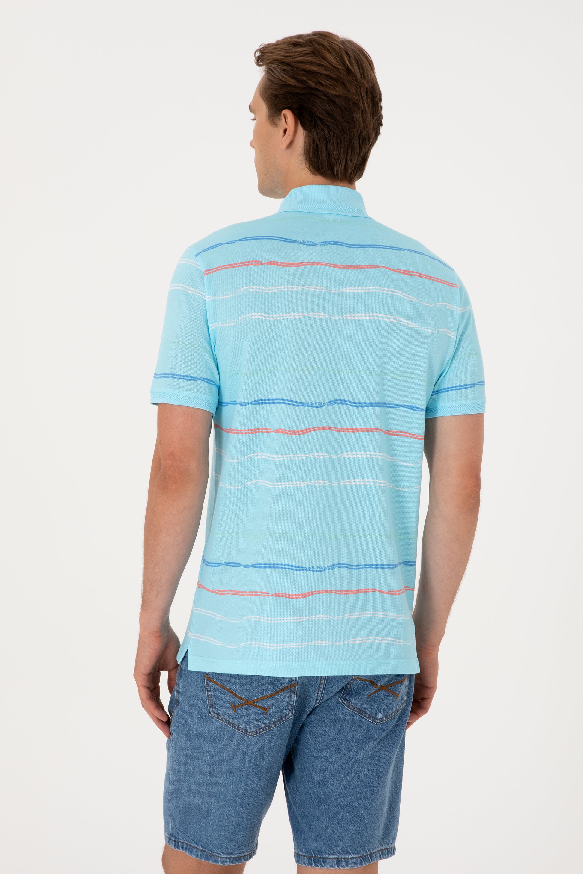 Men's Regular Fit Polo Neck Aqua T-Shirt