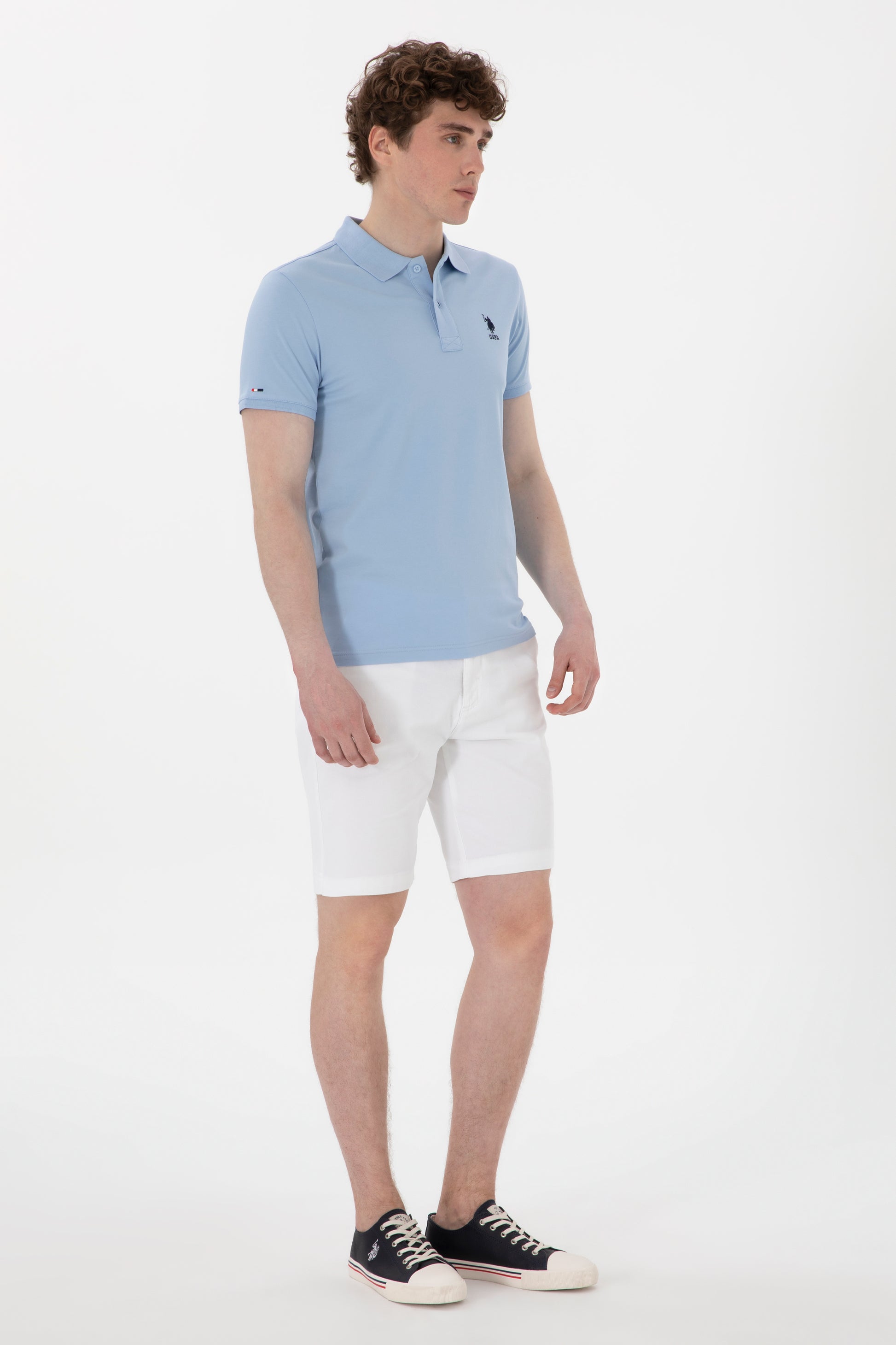Men's Slim Fit Polo Neck Light Blue Basic T-Shirt