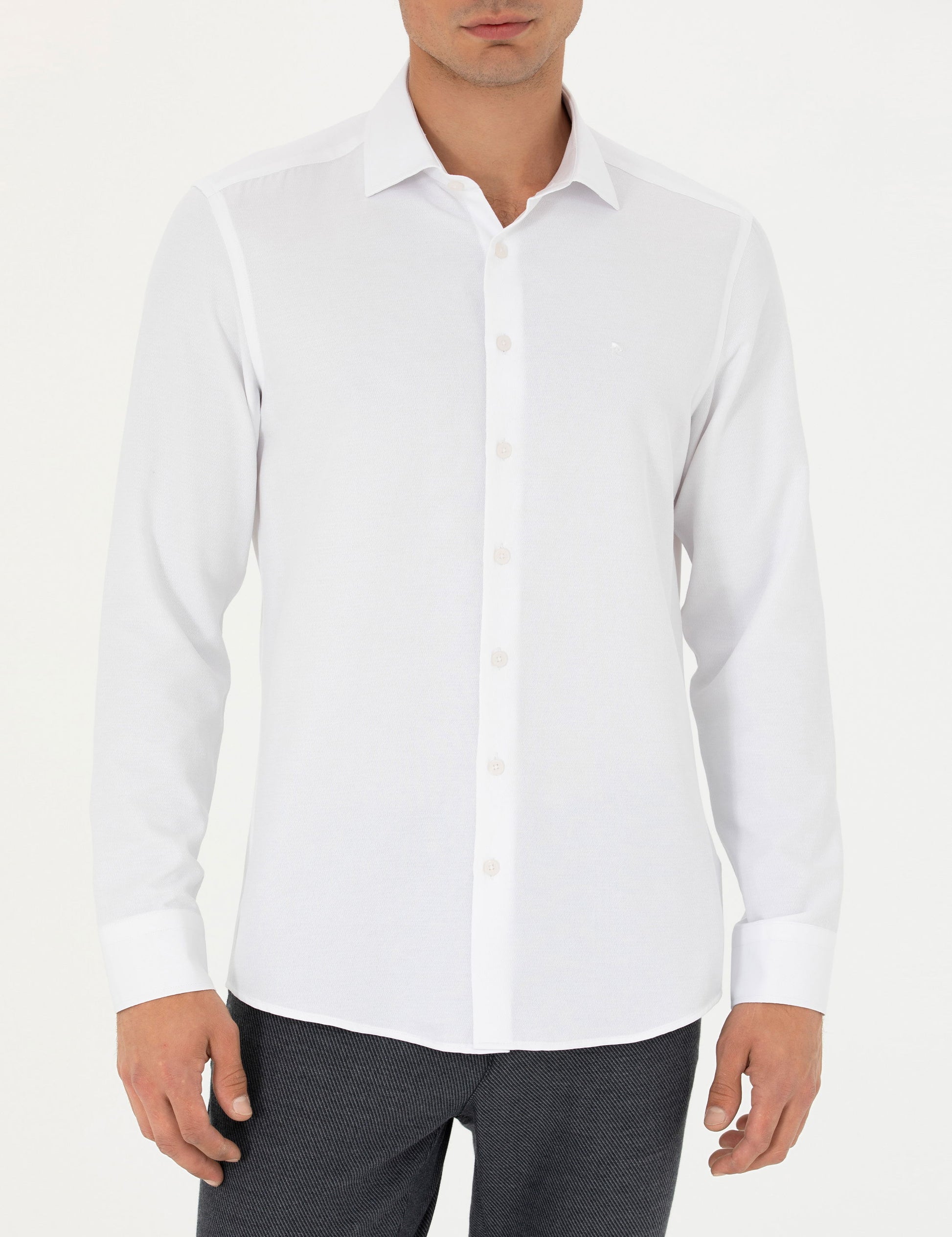 White Slim Fit Long Sleeve Shirt