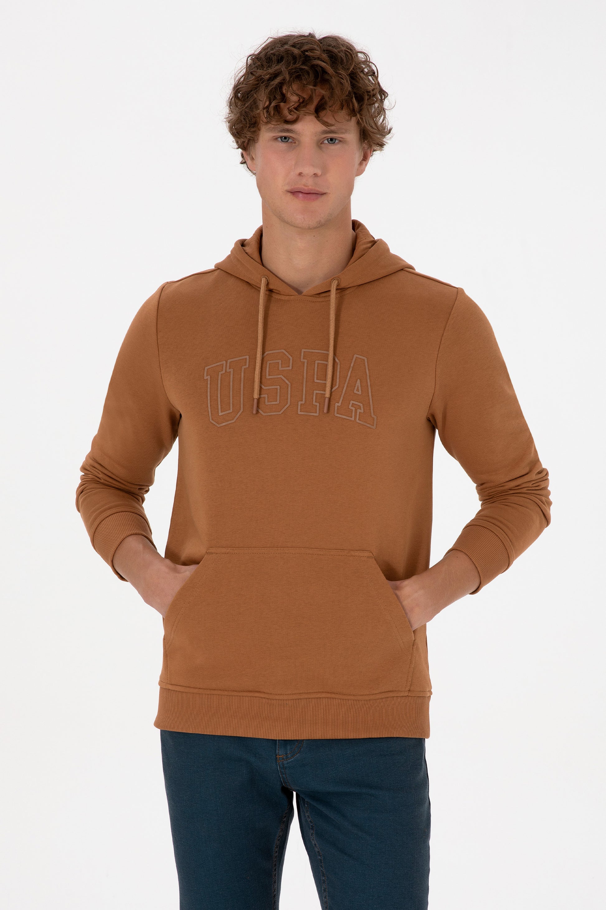 Erkek Regular Fit Kapüşonlu Camel Basic Sweatshirt