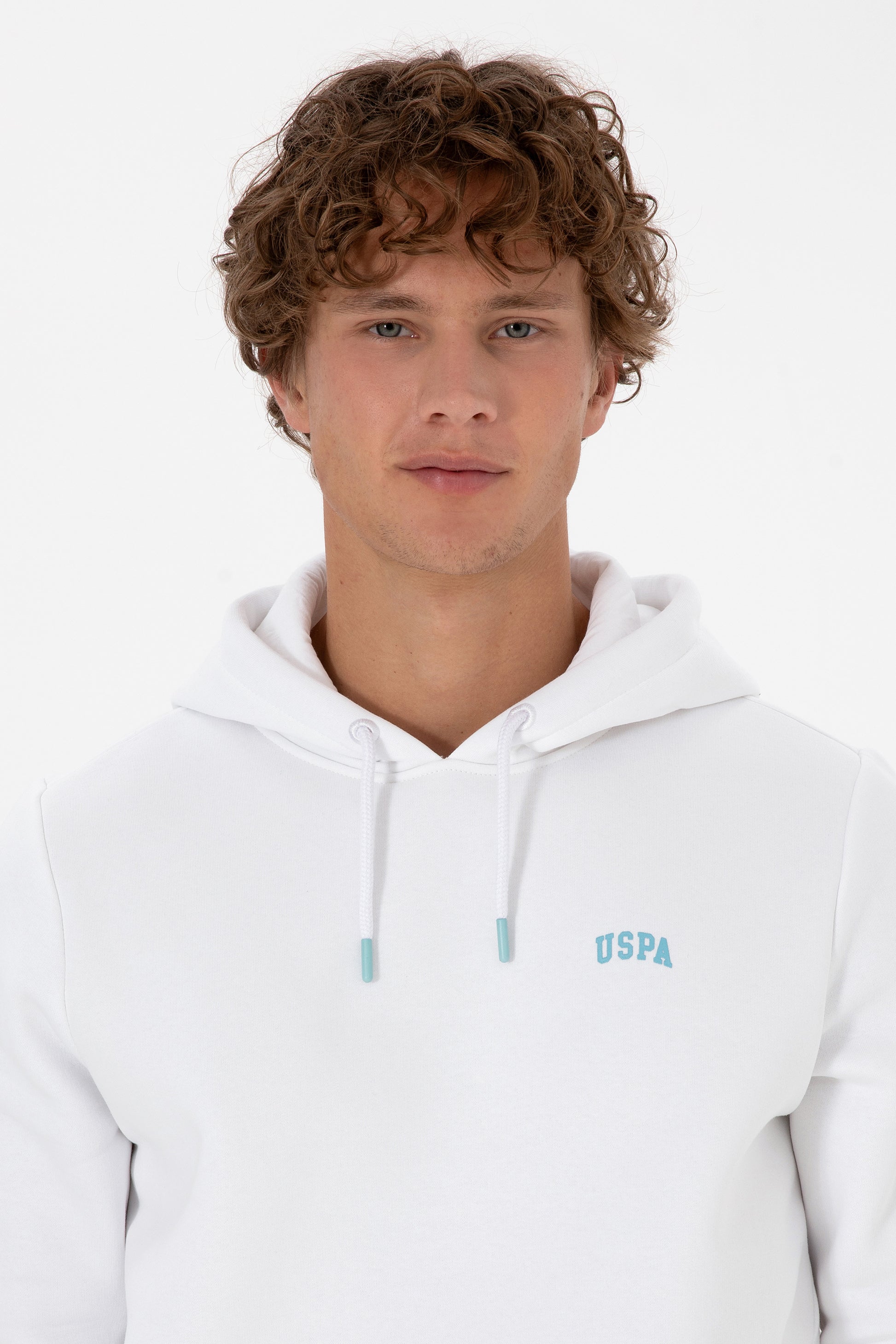 Erkek Regular Fit Kapüşonlu Beyaz Basic Sweatshirt