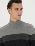 Anthracite Melange Slim Fit Turtleneck Sweater