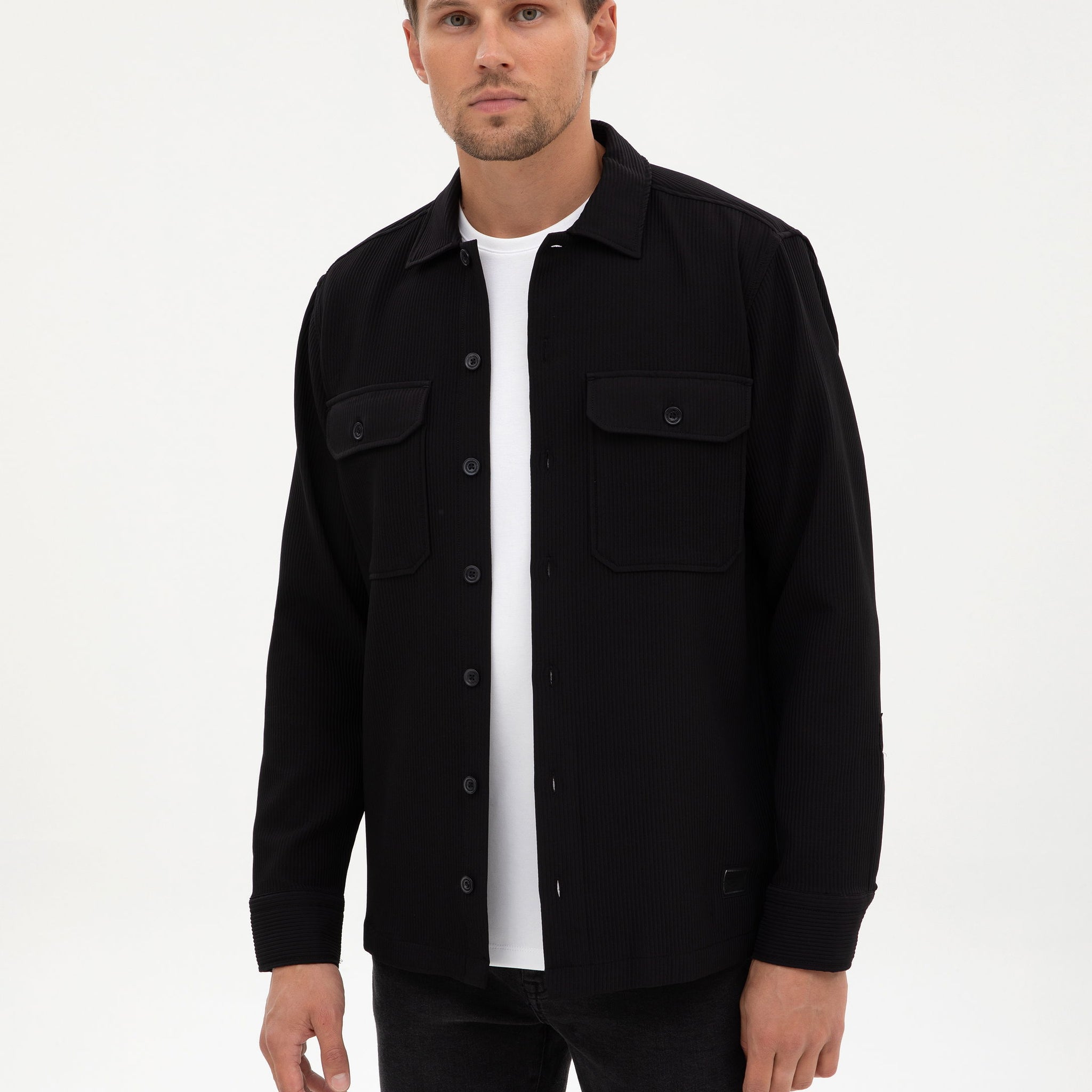 Siyah Comfort Fit Uzun Kollu G��mlek Ceket