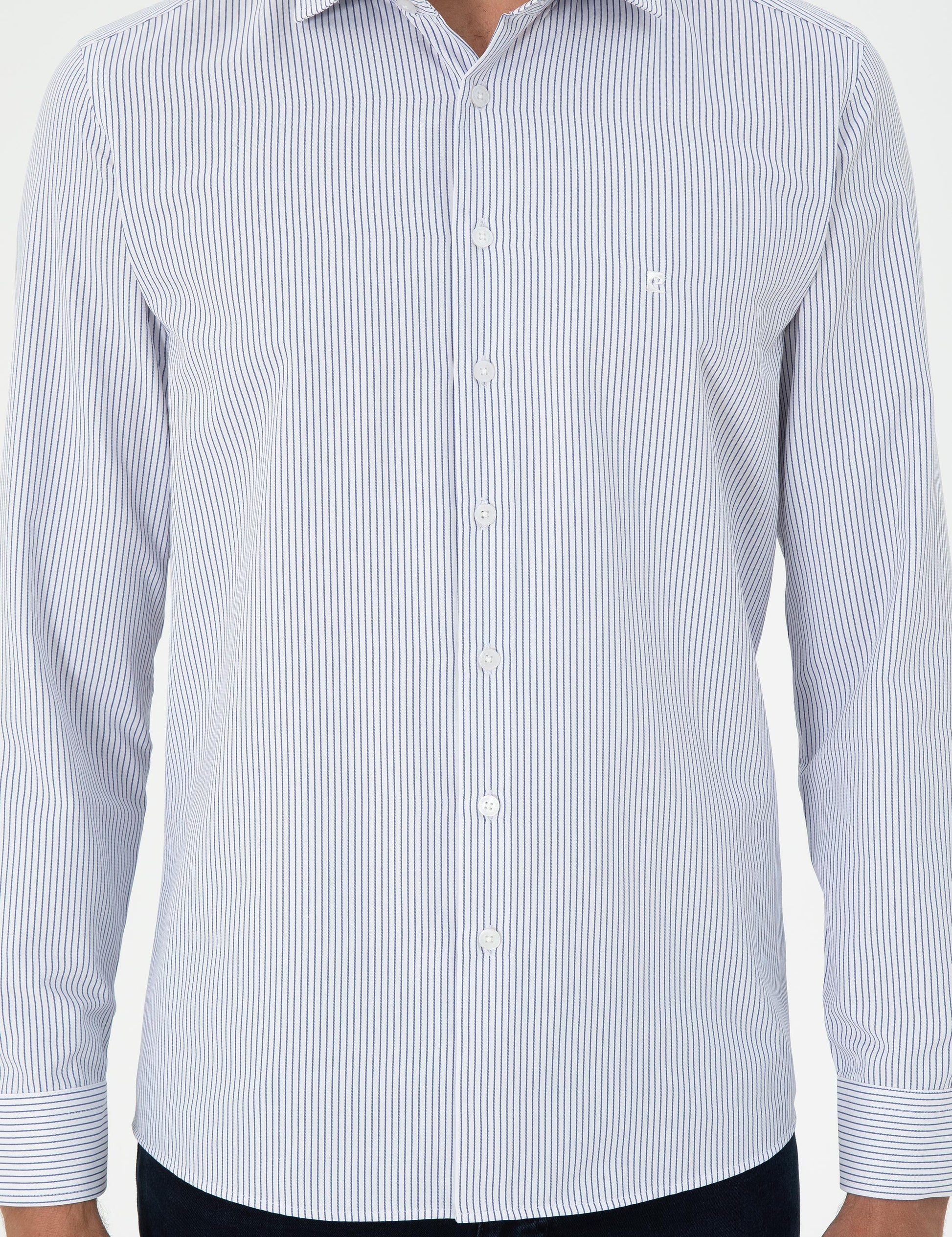 Light Blue Striped Slim Fit Long Sleeve Shirt