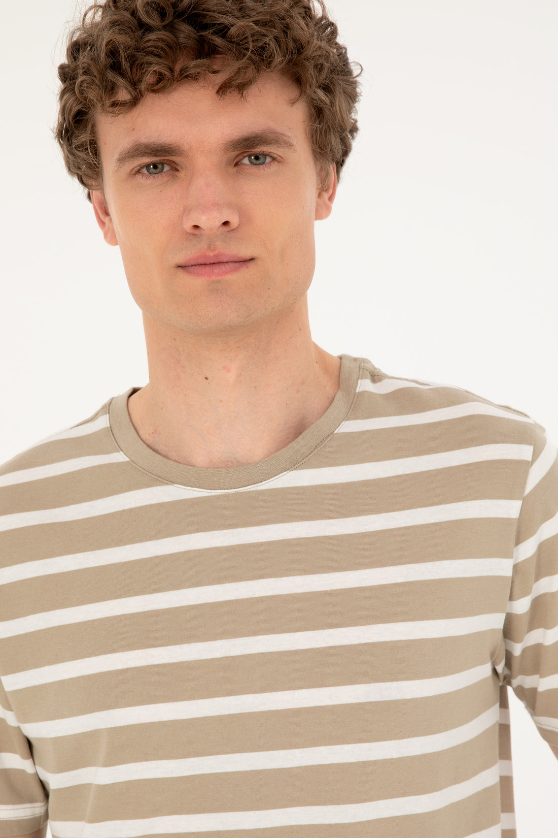 Men's Regular Fit Crew Neck Light Khaki T-Shirt