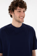 Men's Comfort Fit Crew Neck Navy Mercerized Basic T-Shirt