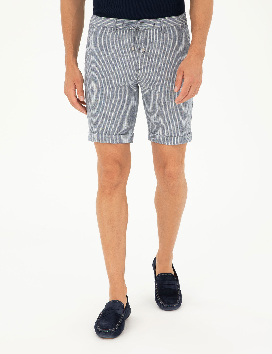 Light Navy Slim Fit Woven Shorts